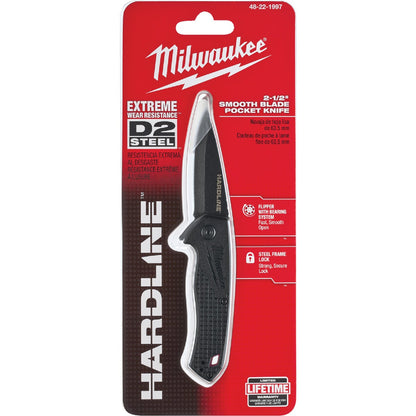 Milwaukee Hardline 2-1/2 In. Smooth Blade Black Pocket Knife