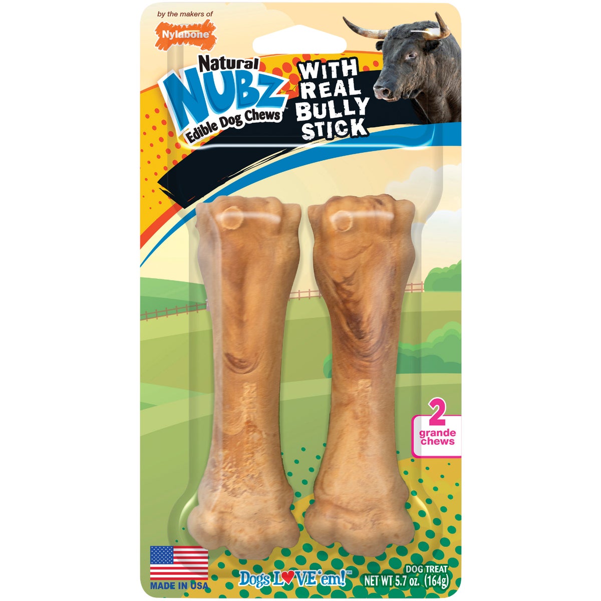 Nylabone Natural Nubz Bully Stick Grain Free Dog Treat Chew (2-Pack)