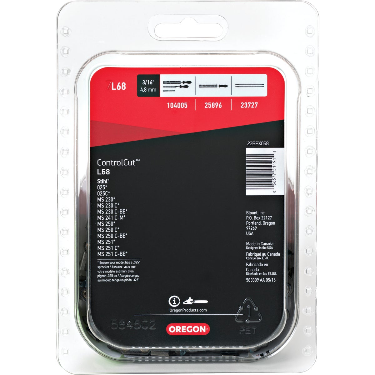 Oregon ControlCut L68 18 In. 0.325 In. 68 Link Saw Chain