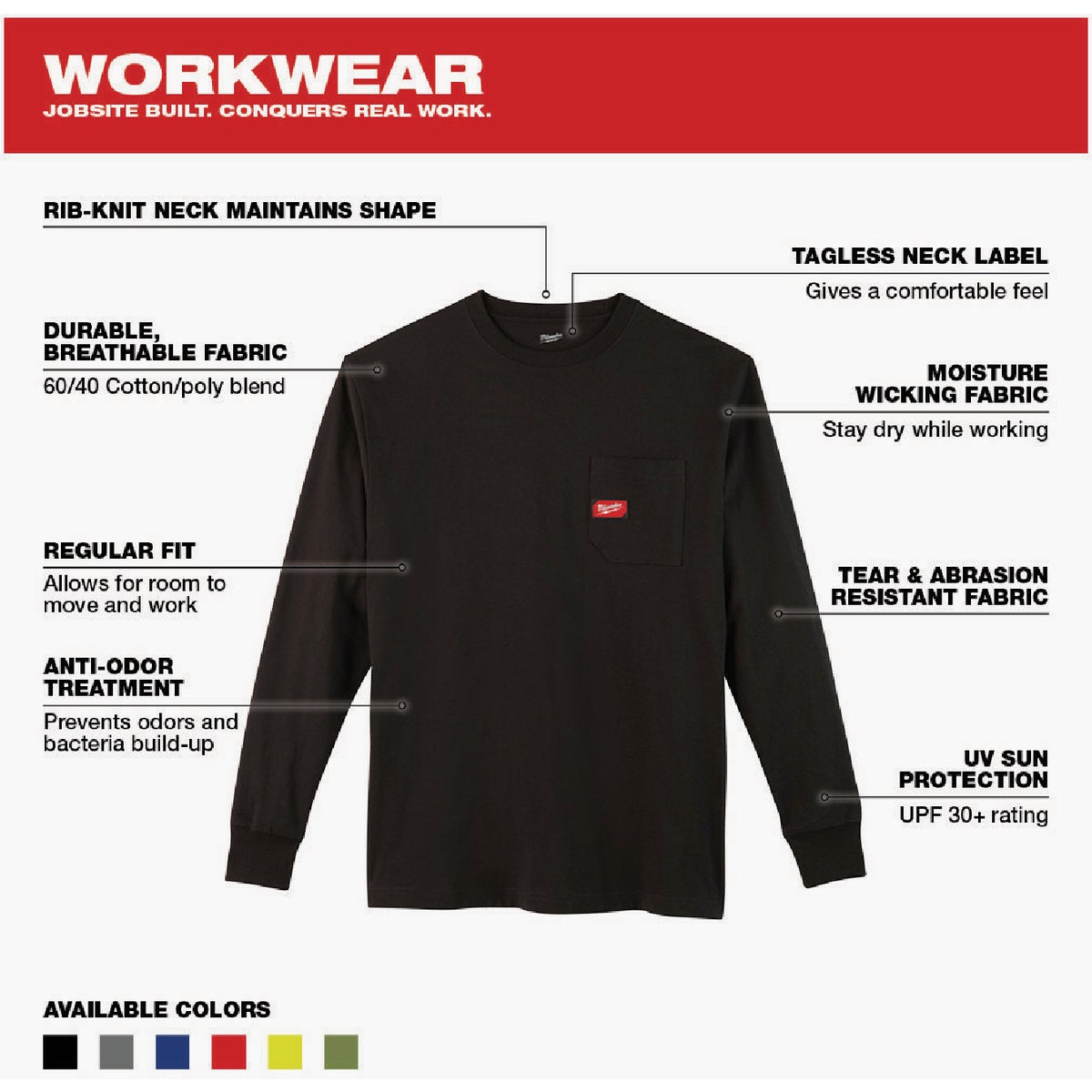 Milwaukee Large Black Long Sleeve Men's Heavy-Duty Pocket Shirt