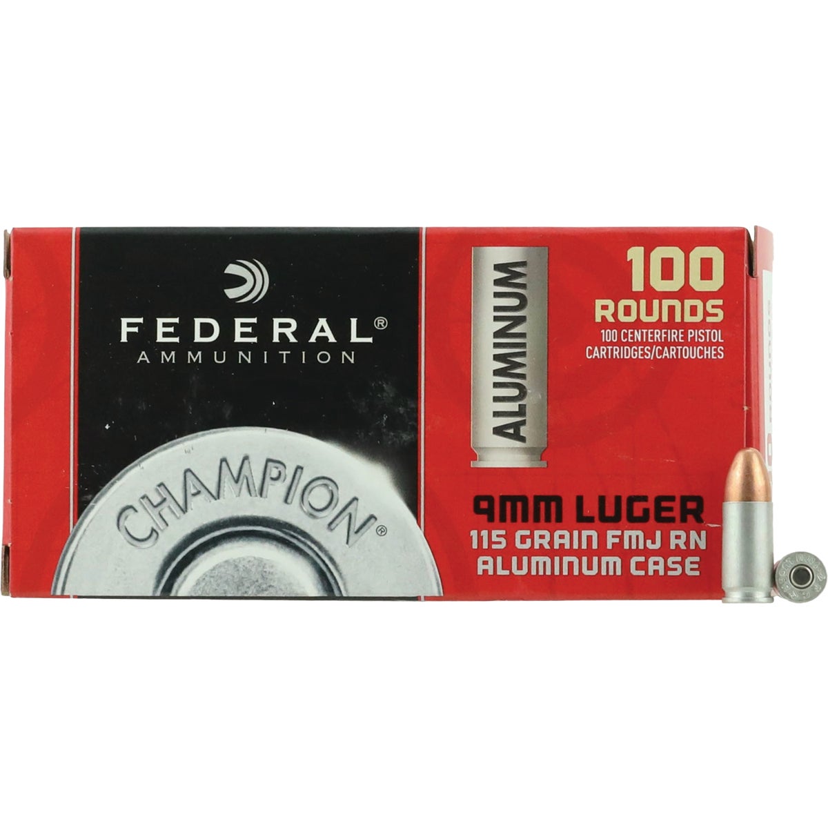 Federal Champion 9mm Luger 115 Grain FMJ RN Aluminum Centerfire Ammunition Cartridges