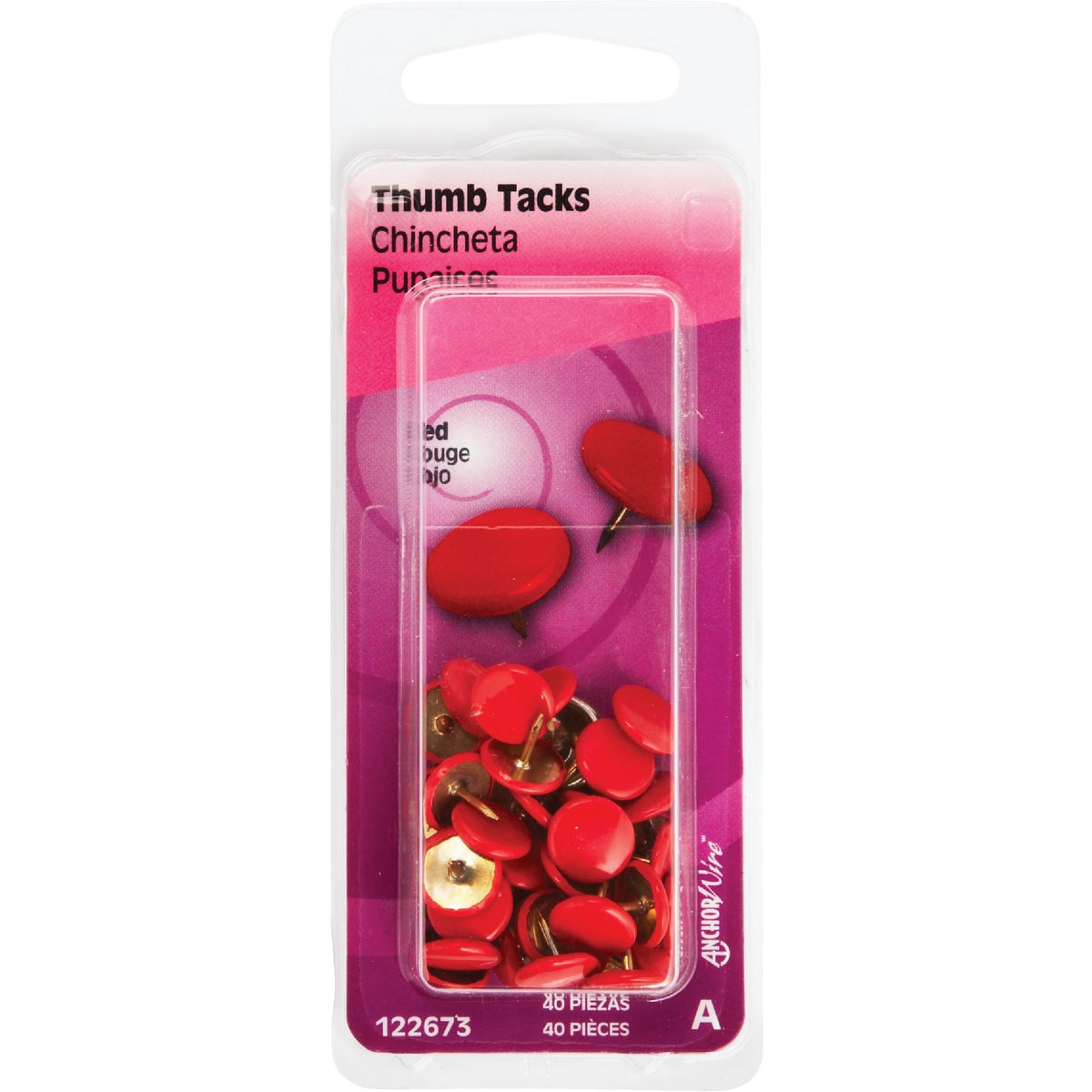 Hillman Anchor Wire Red 23/64 In. x 15/64 In. Thumb Tack (40 Ct.)