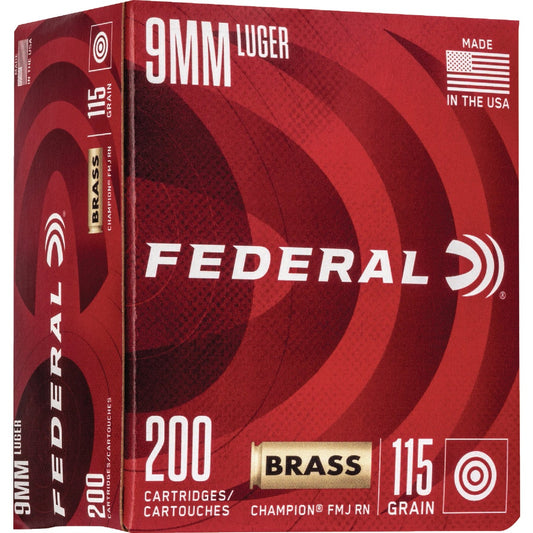 Federal Champion 9mm Luger 115 Grain FMJ RN Brass Centerfire Ammunition Cartridges