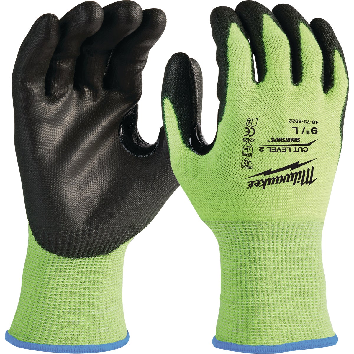 Milwaukee Unisex Large Cut Level 2 High Vis Polyurethane Dipped Glove