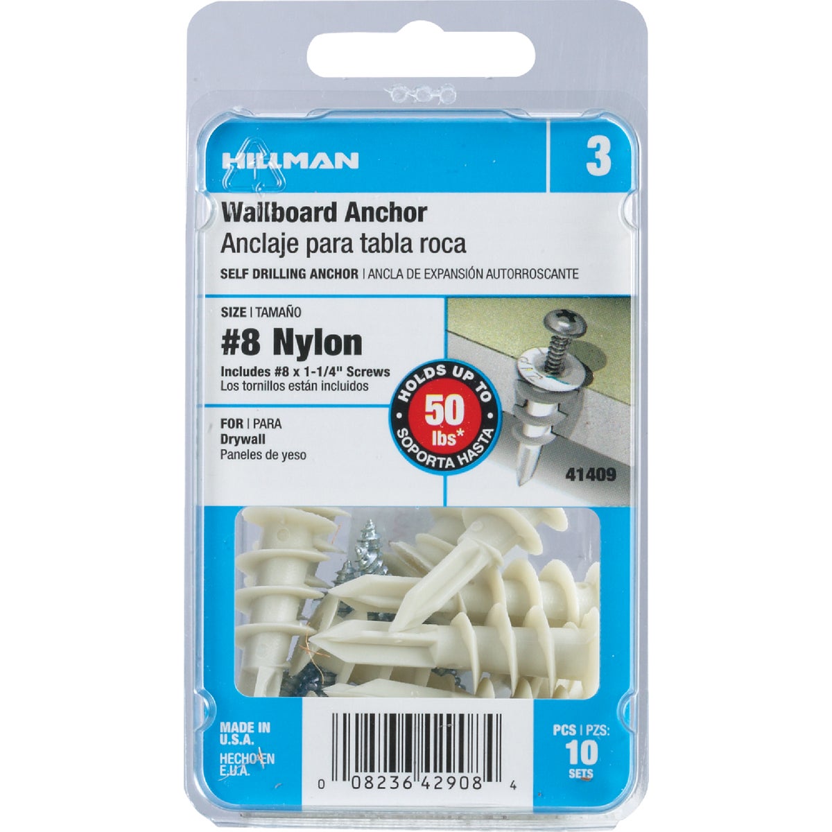 Hillman #8 Nylon Wallboard Self-Drilling Anchor with Screws (10 Ct.)