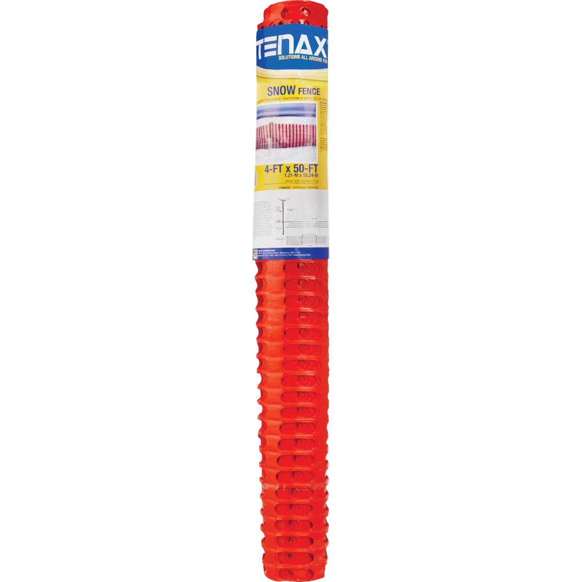 Tenax Saf-T-Sno 4 Ft. H. x 50 Ft. L. Polyethylene Snow Safety Fence, Orange