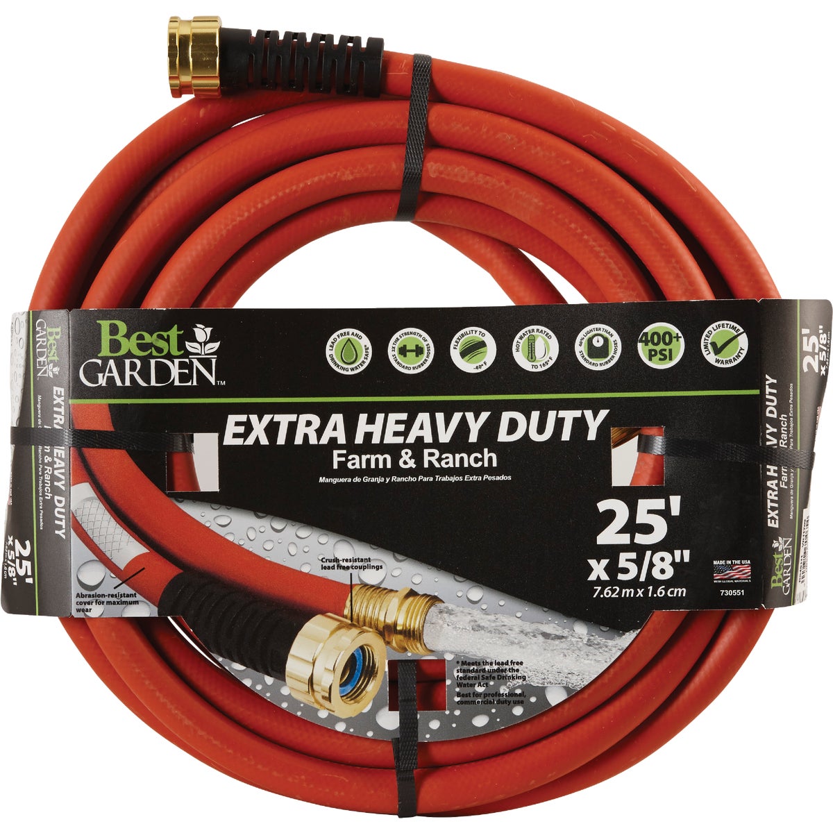 Best Garden Extra Heavy Duty Farm & Ranch 5/8 In. Dia. x 25 Ft. L. Drinking Water Safe Hot Water Hose