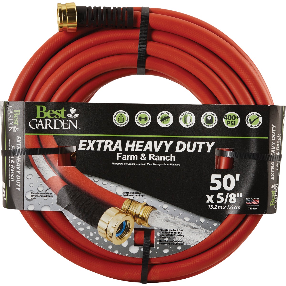 Best Garden Extra Heavy Duty Farm & Ranch 5/8 In. Dia. x 50 Ft. L. Drinking Water Safe Hot Water Hose