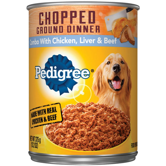 Pedigree Traditional Chopped Ground Dinner Combo with Chicken, Liver, & Beef Wet Dog Food, 13.2 Oz.