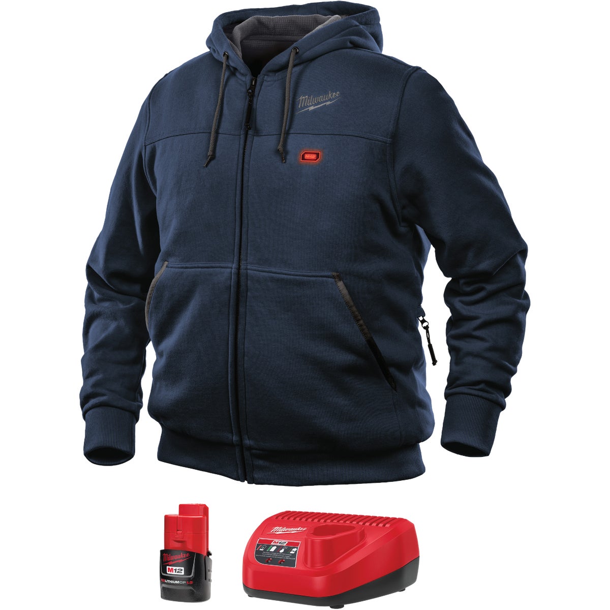 Milwaukee M12 2XL Navy Blue Men's Heated Full Zip Hooded Sweatshirt