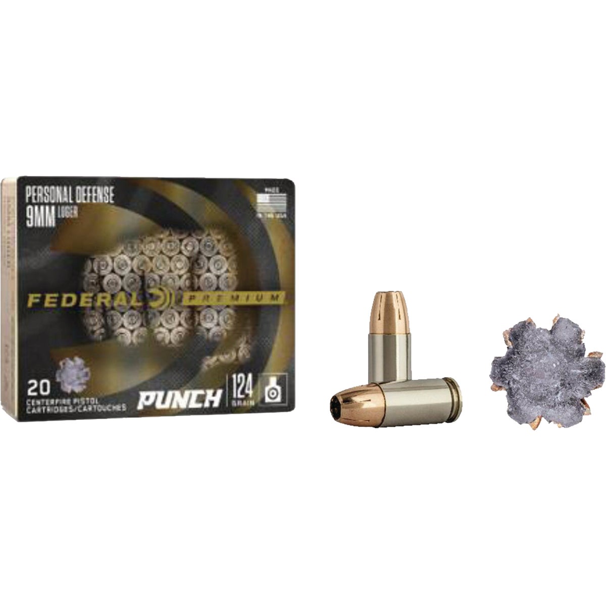 Federal Premium Punch 9mm Luger 124 Grain JHP Centerfire Ammunition Cartridges