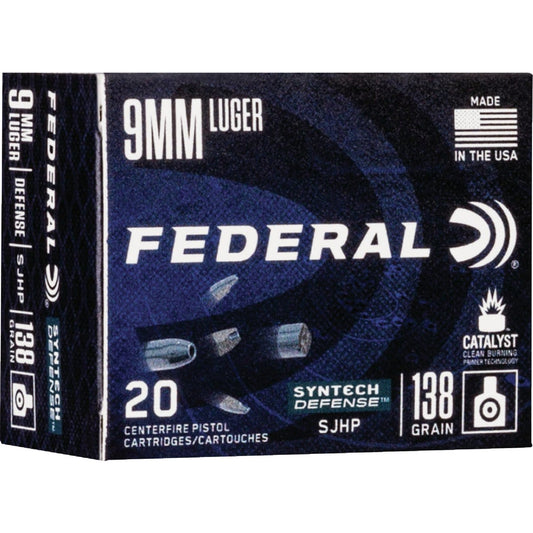 Federal Syntech Defense 9mm 138 Grain SJHP Centerfire Ammunition Cartridges