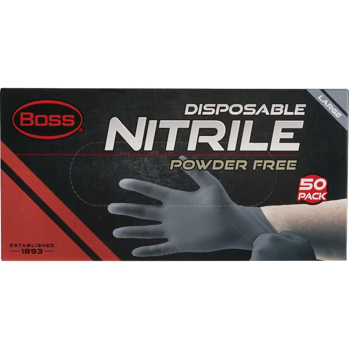 Boss Large Black Nitrile 4 Mil Disposable Gloves (50-Pack)