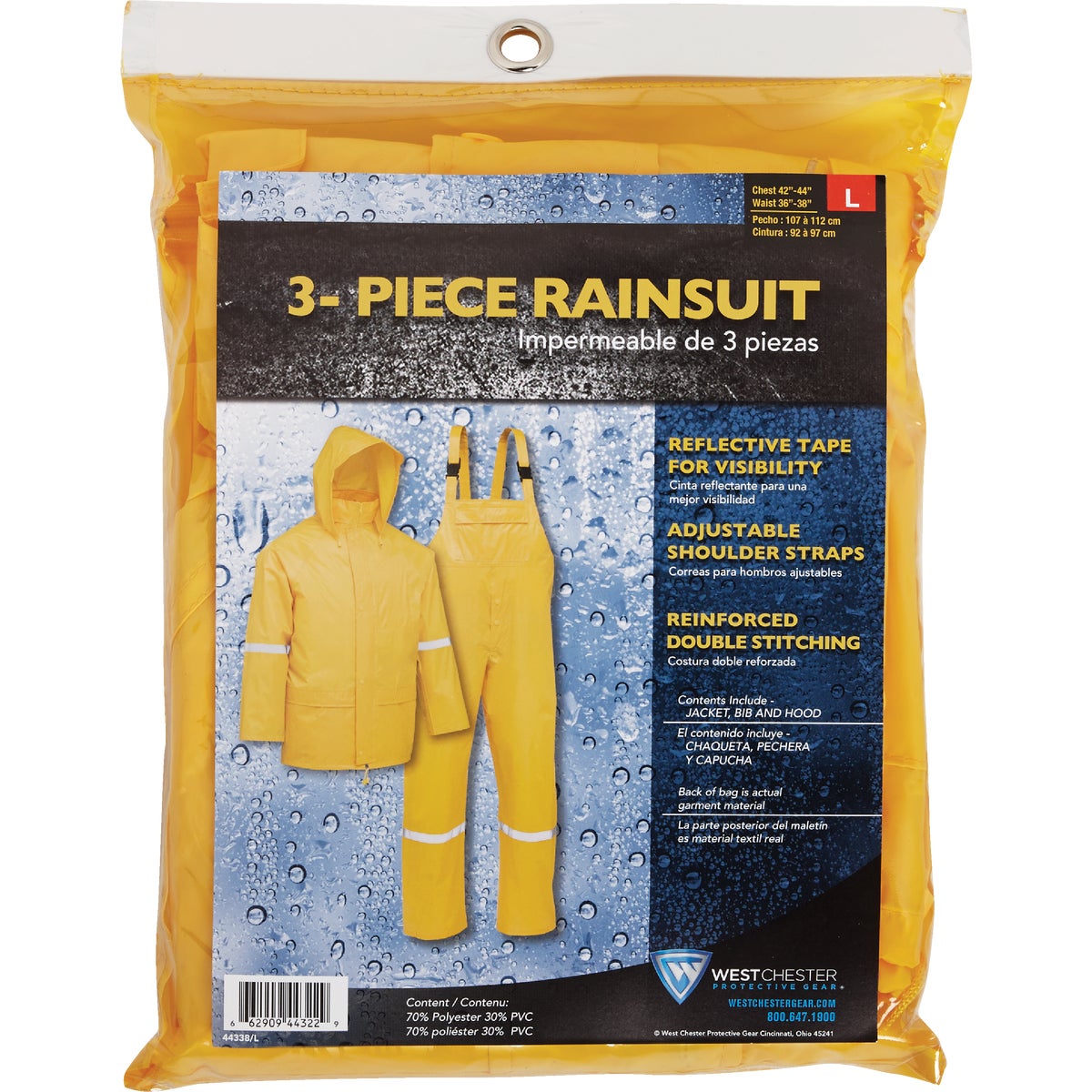 West Chester Large 3-Piece Yellow Polyester Rain Suit