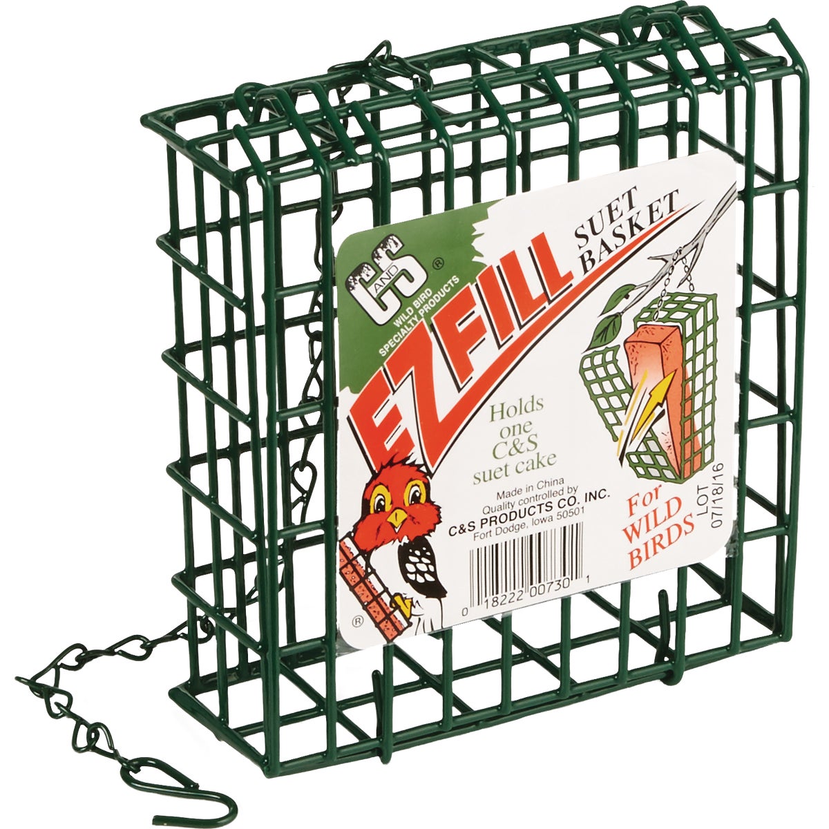 C&S EZ Fill Green 1-Cake Metal Suet Feeder