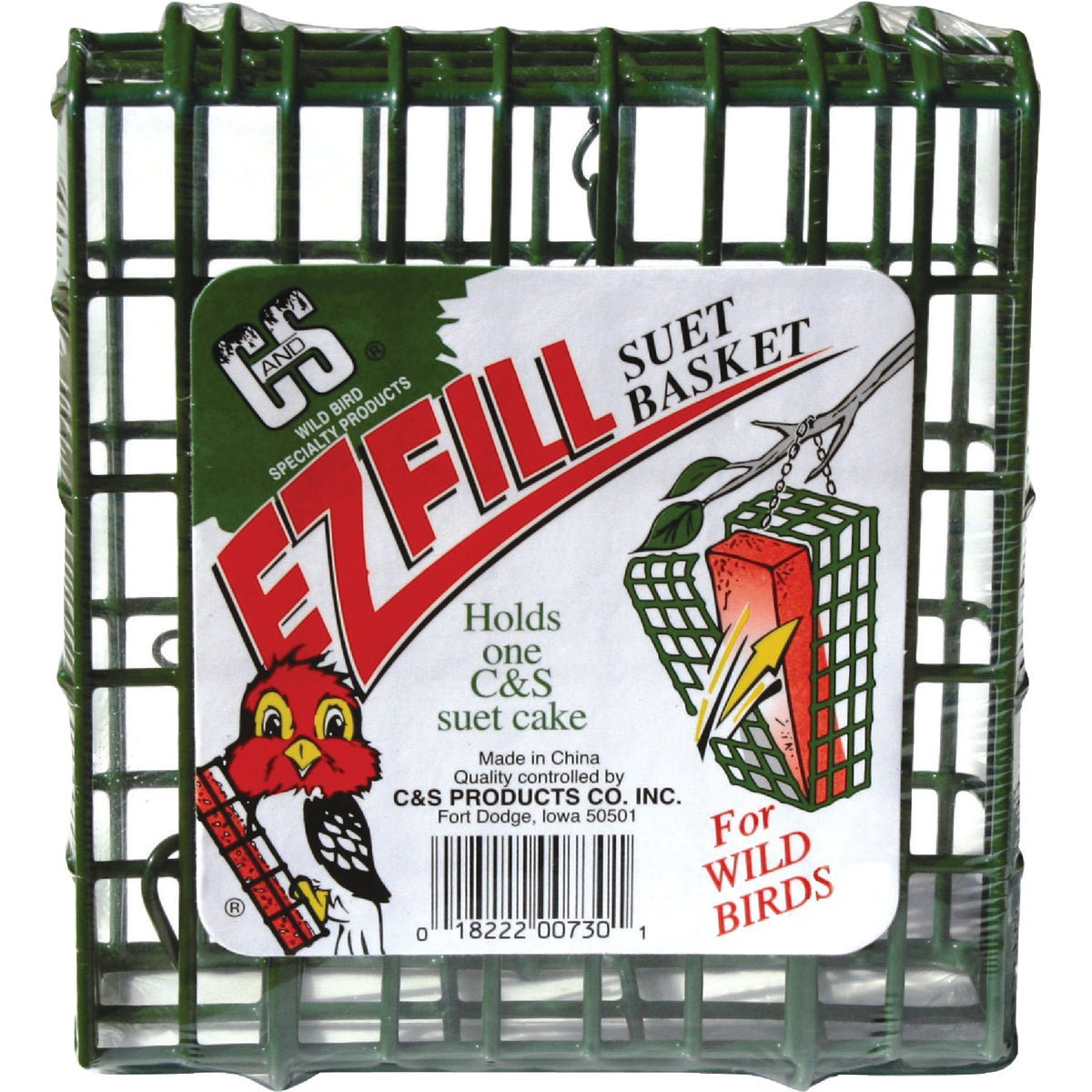 C&S EZ Fill Green 1-Cake Metal Suet Feeder