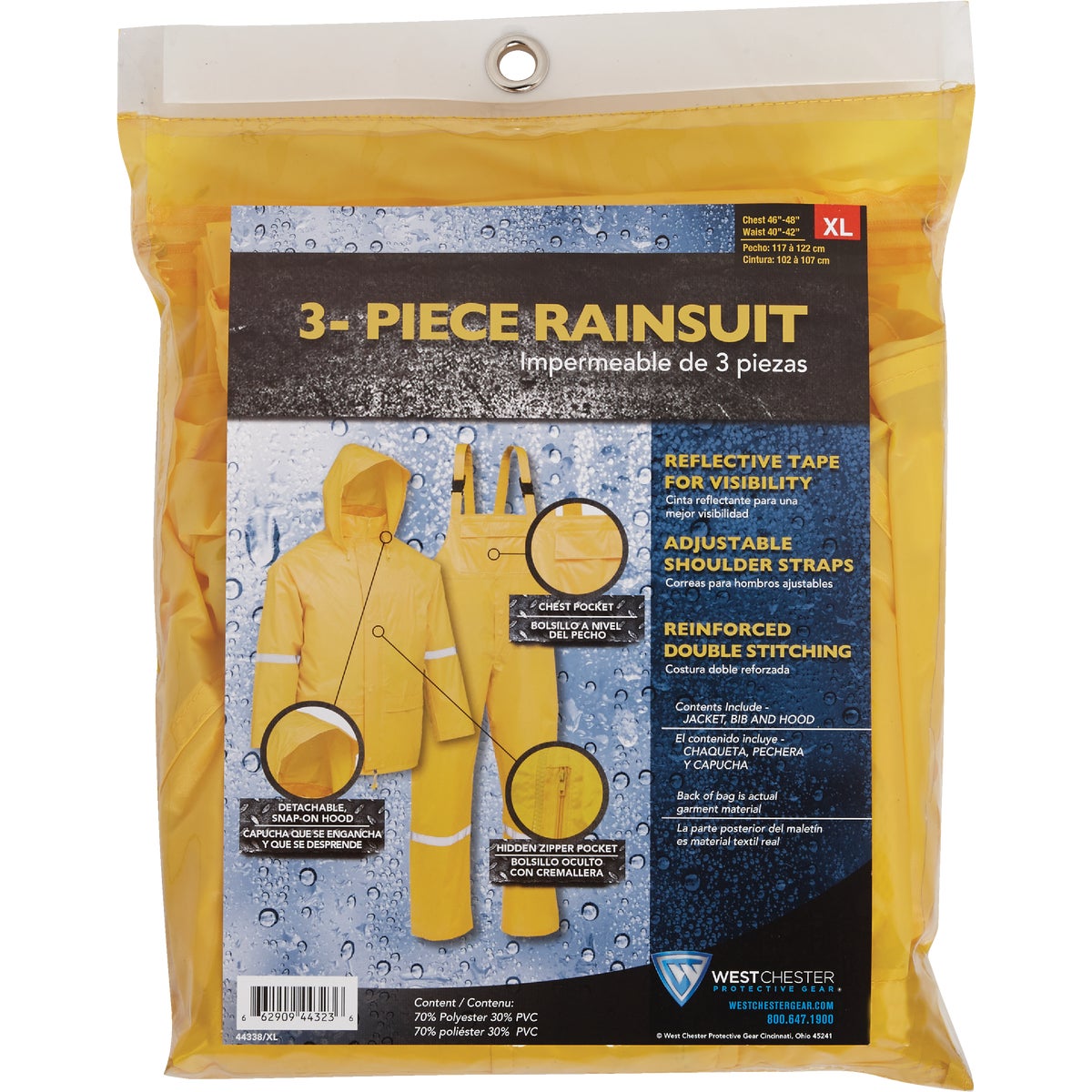 West Chester XL 3-Piece Yellow Polyester Rain Suit