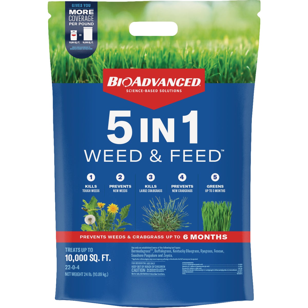 BioAdvanced 5-In-1 Weed & Feed 24 Lb. 10,000 Sq. Ft. Lawn Fertilizer with Weed Killer