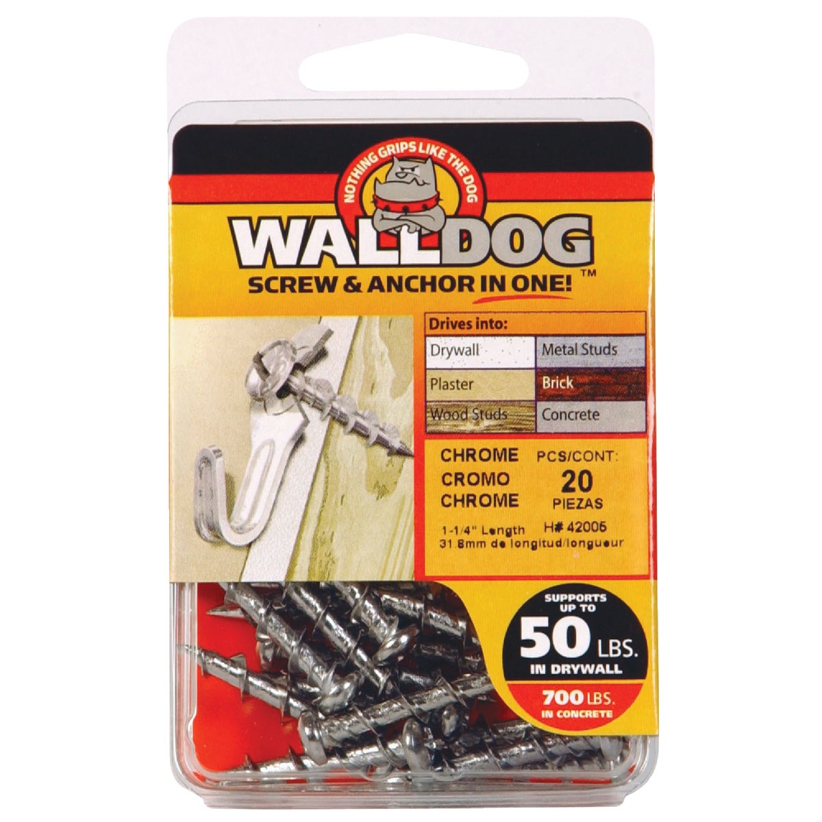 Hillman 3/16 In. x 1-1/4 In. Chrome Pan Head Walldog Self-Drilling Wall Anchor (20 Ct.)