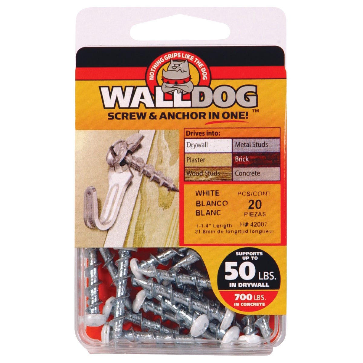 Hillman 3/16 In. x 1-1/4 In. White Pan Head Walldog Self-Drilling Wall Anchor (20 Ct.)