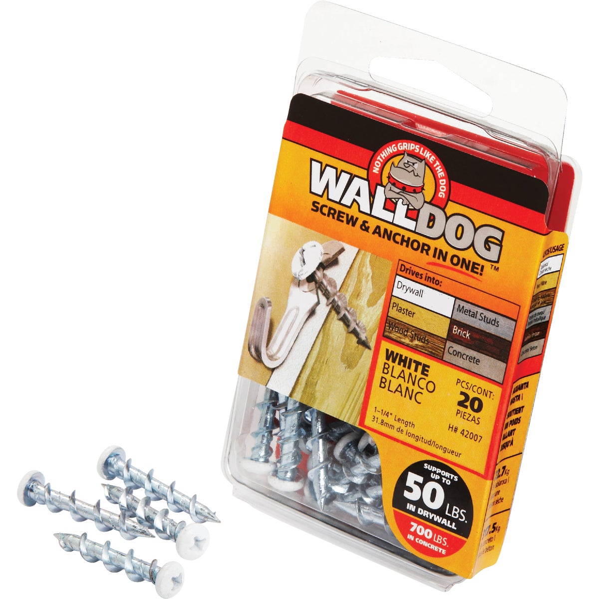 Hillman 3/16 In. x 1-1/4 In. White Pan Head Walldog Self-Drilling Wall Anchor (20 Ct.)