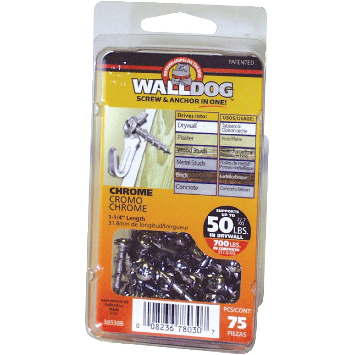 Hillman 3/16 In. x 1-1/4 In. Chrome Pan Head Walldog Self-Drilling Wall Anchor (75 Ct.)