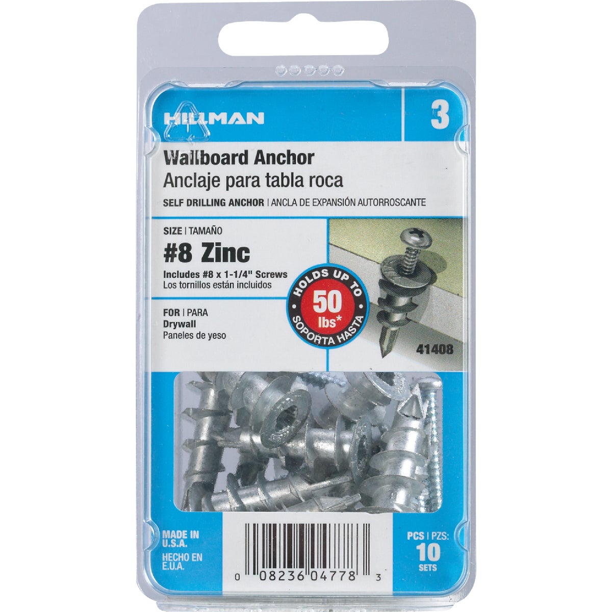 Hillman #8 Zinc Wallboard Self-Drilling Anchor with Screws (10 Ct.)