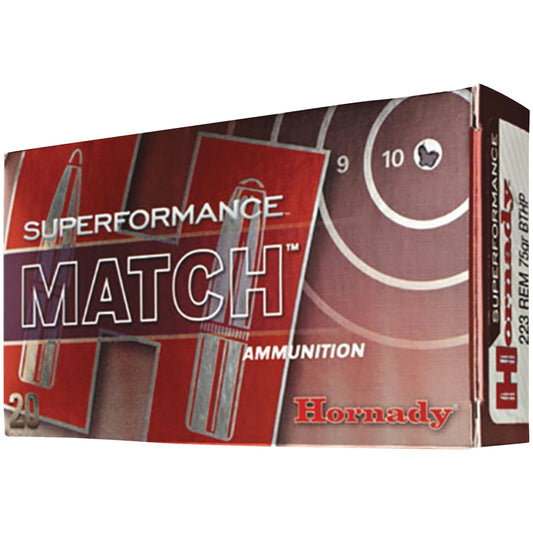 Hornady Superformance Match .223 Rem 75 Grain BTHP Centerfire Ammunition Cartridges