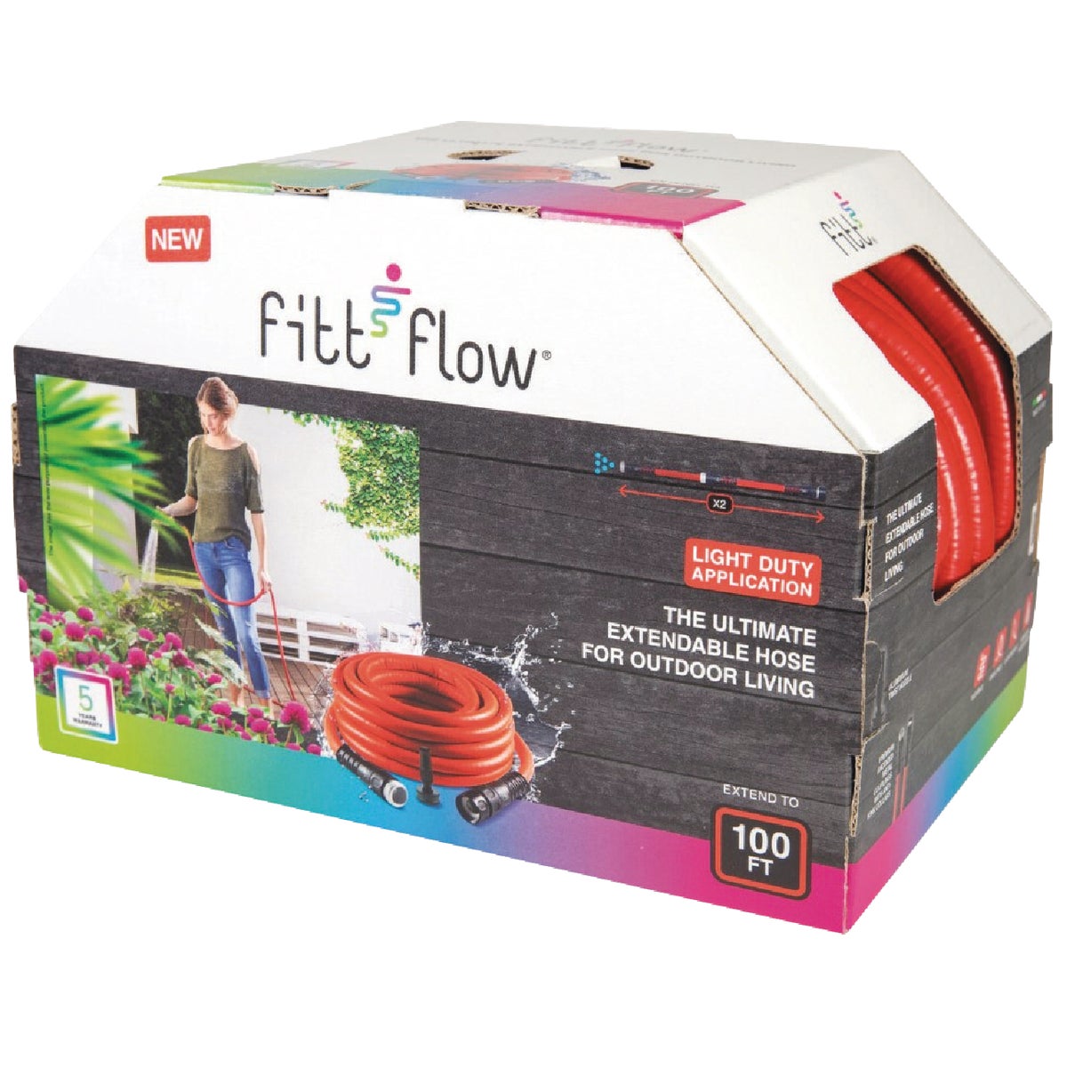 Fitt Flow 1/2 In. x 100 Ft. Red Expandable Hose & Twist Nozzle