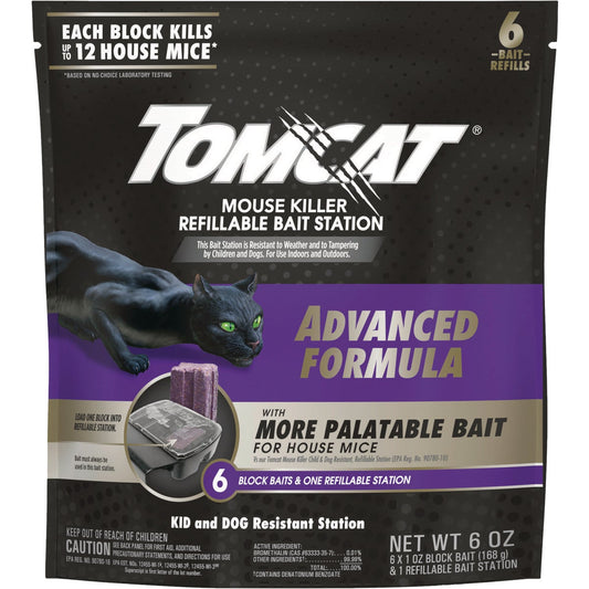 Tomcat Advanced Formula Refillable Mouse Bait Station - 6 Blocks Baits & 1 Refillable Station