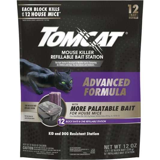 Tomcat Advanced Formula Refillable Mouse Bait Station - 12 Blocks Baits & 1 Refillable Station