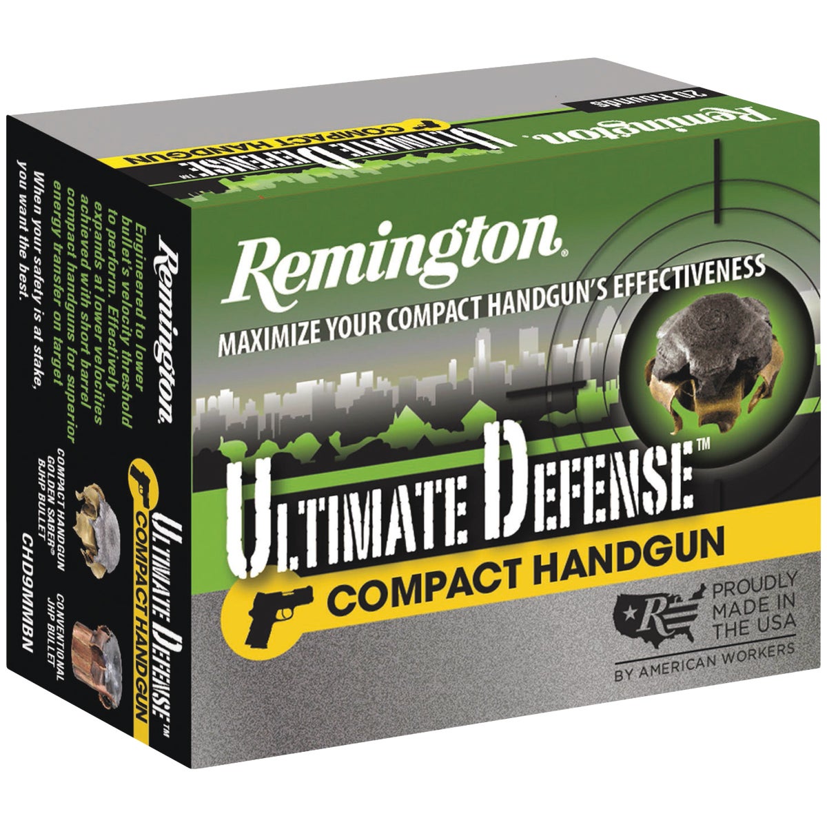 Remington Ultimate Defense Compact 9mm 124 Grain BJHP Centerfire Ammunition Cartridges