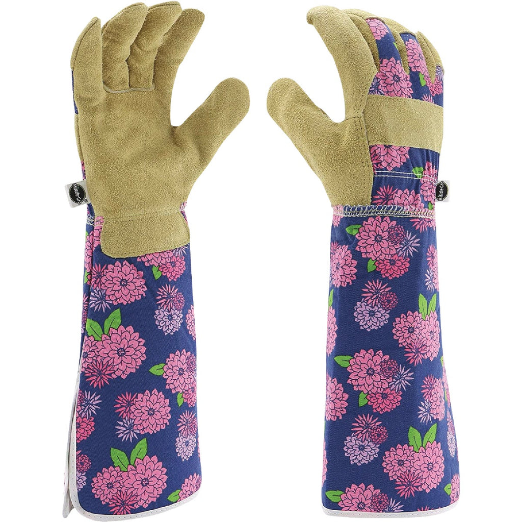 Miracle-Gro Women's Small/Medium Leather Blue Floral Rose Pruning Gloves