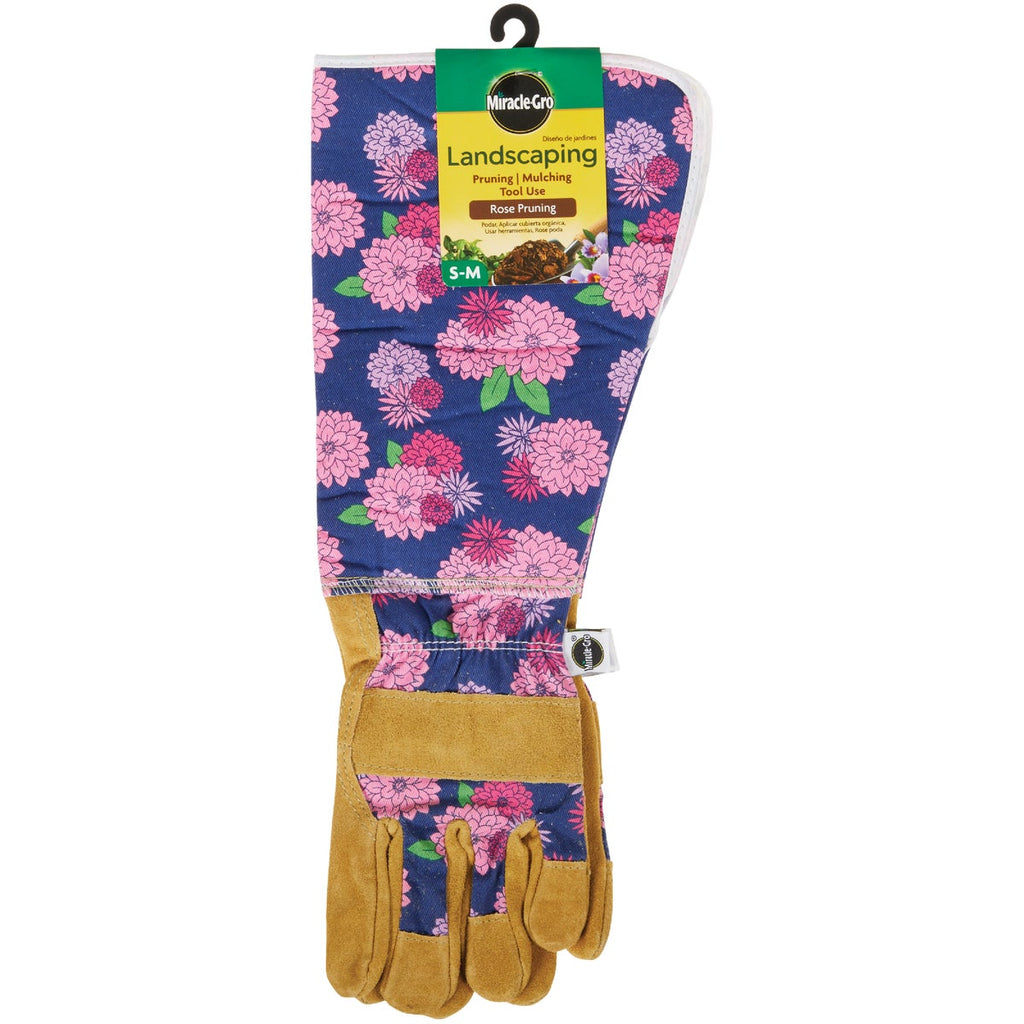 Miracle-Gro Women's Small/Medium Leather Blue Floral Rose Pruning Gloves