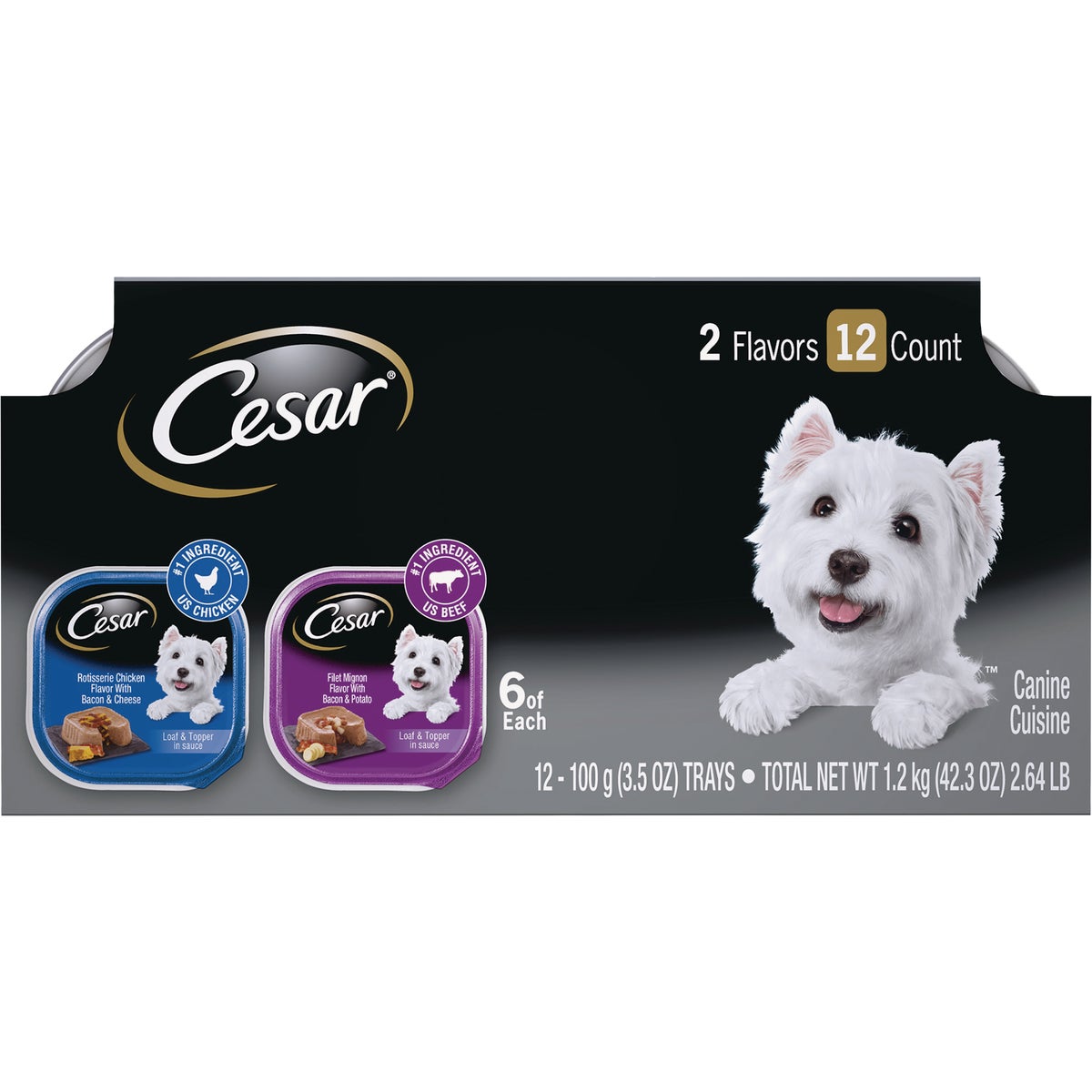 Cesar Loaf & Topper Rotisserie Chicken with Bacon & Cheese/Filet Mignon with Bacon & Potato Variety Adult Wet Dog Food (12-Pack)