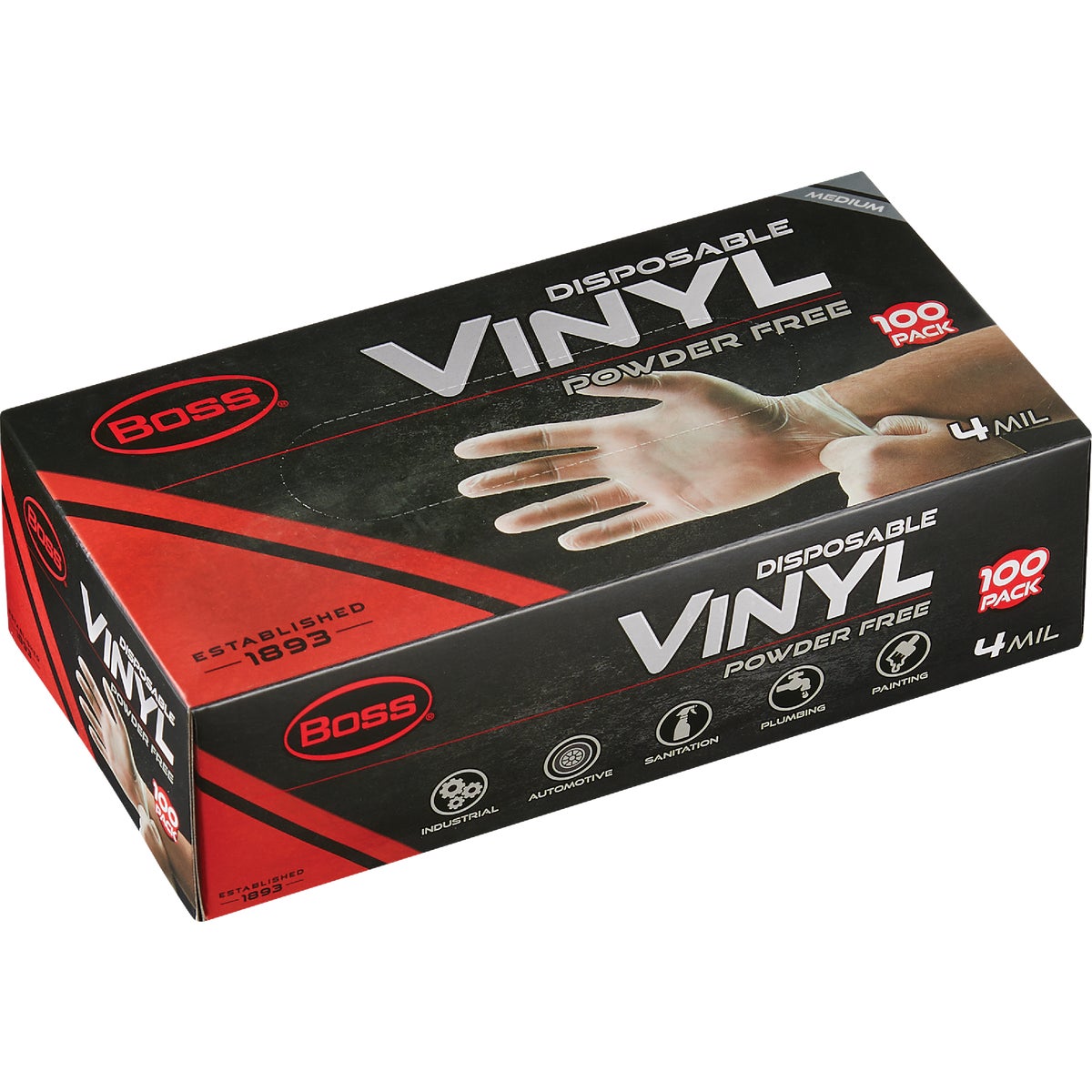 Boss Medium Vinyl Disposable Gloves (100-Pack)