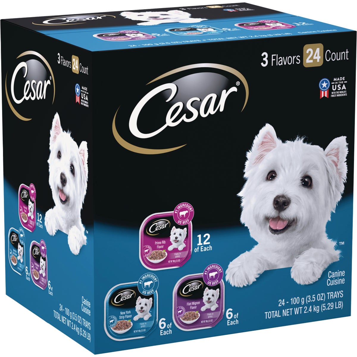 Cesar Filets in Gravy Prime Rib/New York Strip/Filet Mignon Variety Adult Wet Dog Food (24-Pack)