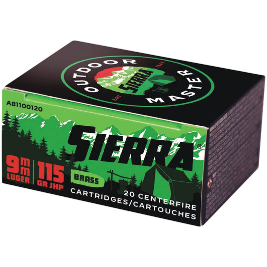 Sierra Bullets Outdoor Master 9mm Luger 115 Grain JHP Centerfire Ammunition Cartridges