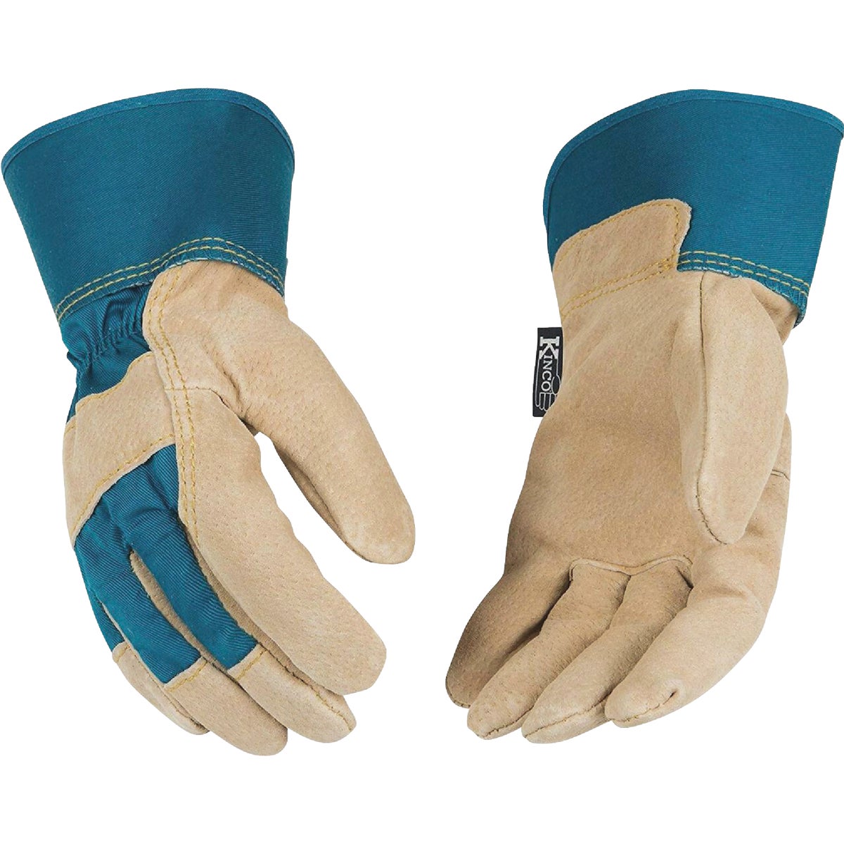 Kinco Women's Medium Aqua Cotton-Blend Canvas Fabric Back Golden Suede Glove