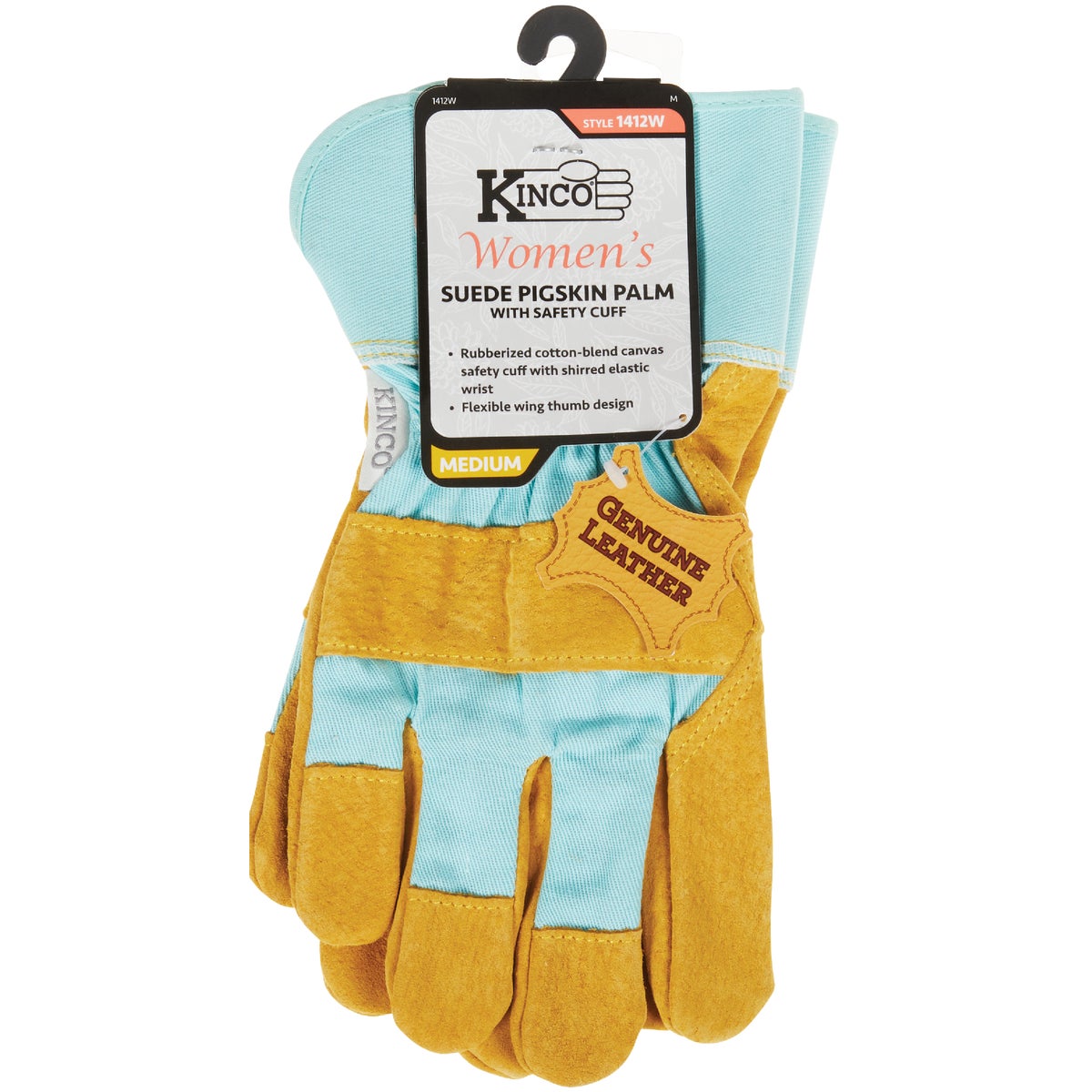 Kinco Women's Medium Aqua Cotton-Blend Canvas Fabric Back Golden Suede Glove