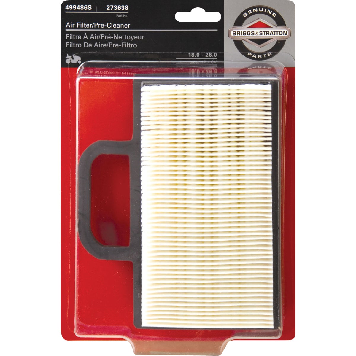 Briggs & Stratton 12 To 26 HP Paper Engine Air Filter with Pre-Cleaner