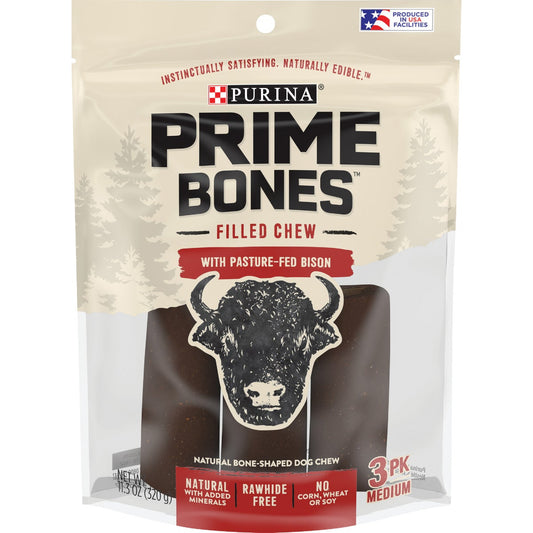 Purina Prime Bones Medium Bison Flavor Filled Chew Dog Treat (3-Pack)