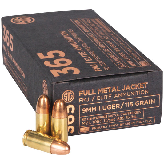 Sig Elite Performance Ball 9mm 115 Grain FMJ Centerfire Ammunition Cartridges