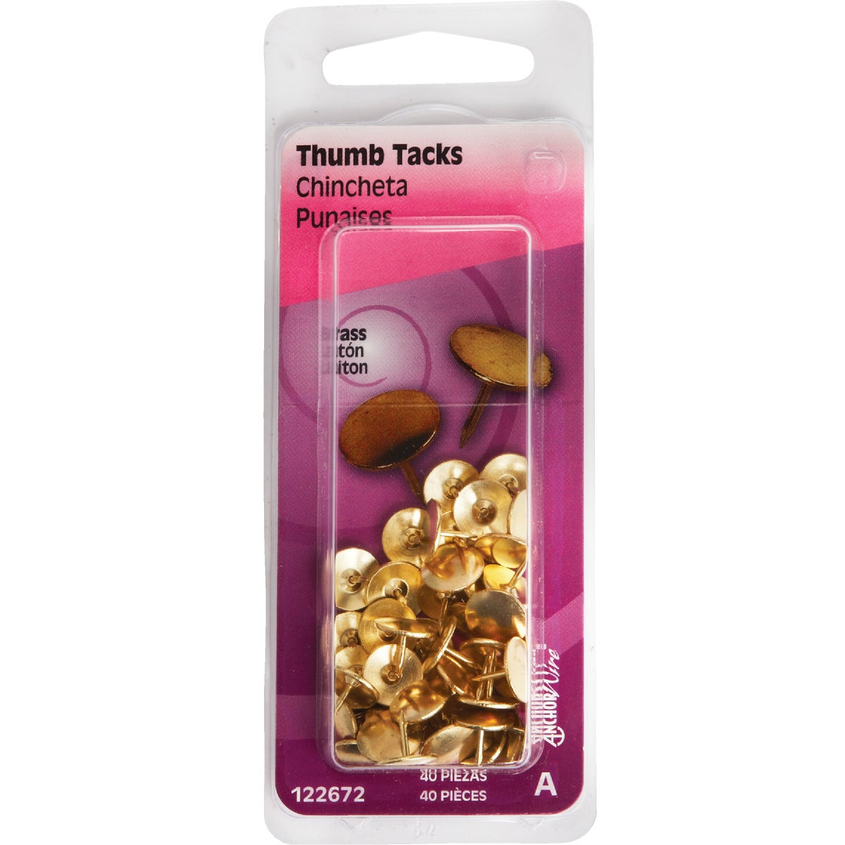 Hillman Anchor Wire Brass 23/64 In. x 15/64 In. Thumb Tack (40 Ct.)