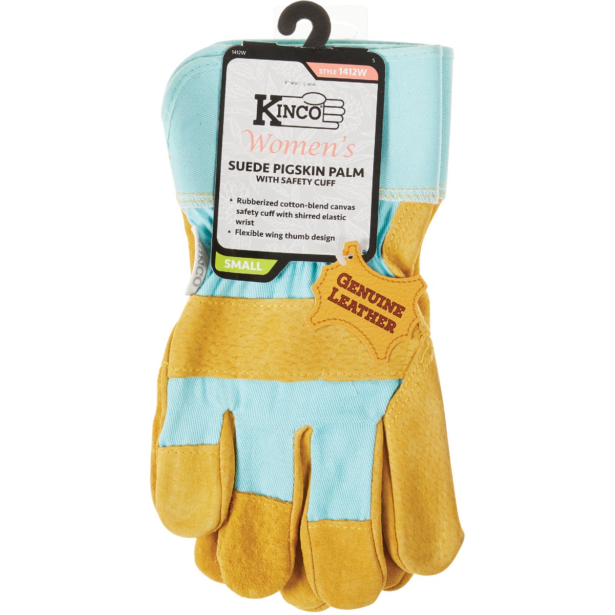 Kinco Women's Small Aqua Cotton-Blend Canvas Fabric Back Golden Suede Glove