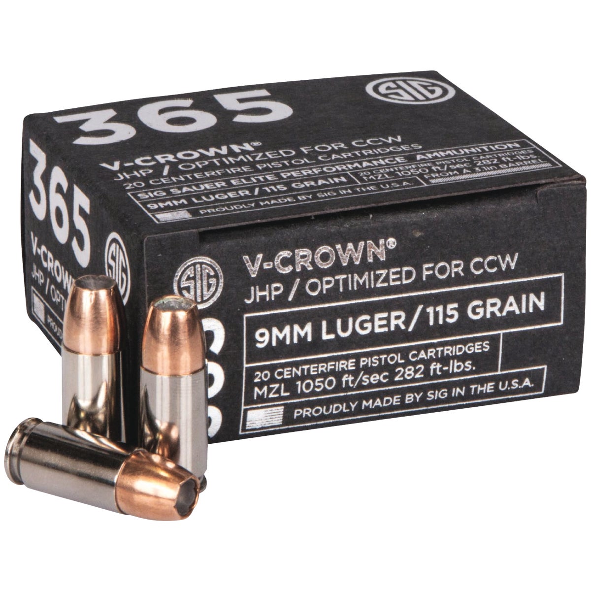 Sig Elite Performance V-Crown 9mm Luger 115 Grain JHP Centerfire Ammunition Cartridges