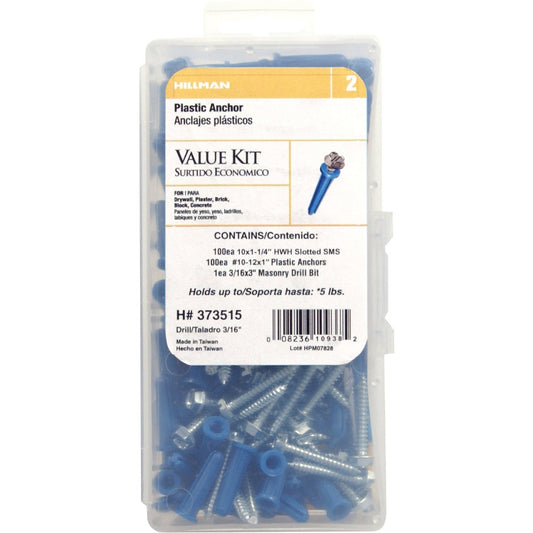 Hillman #10 - #12 Thread x 1 In. Blue Plastic Anchor Kit