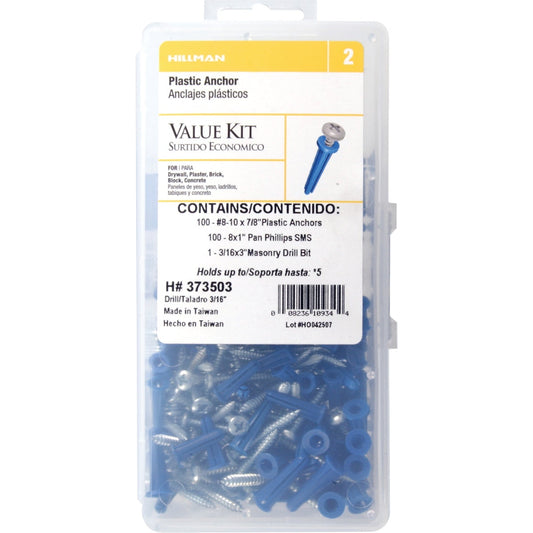 Hillman The Anchor Center #8 - #10 Thread 7/8 In. Blue Plastic Anchor Kit