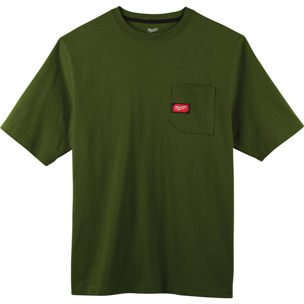 Milwaukee 2XL Olive Green Short Sleeve Men's Heavy-Duty Pocket T-Shirt