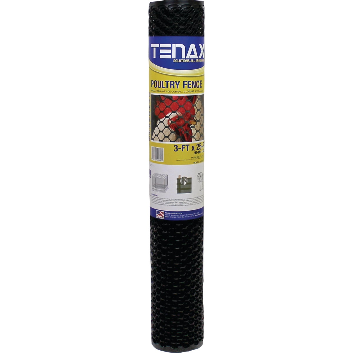 Tenax 3/4 In. x 3 Ft. H. x 25 Ft. L. Hexagonal Plastic Poultry Netting Fence, Black